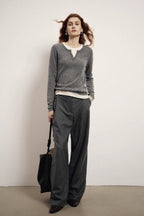 Wool Blend Layered Look Long Sleeve Tee