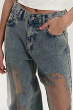 Vintage Mesh Spliced Jeans
