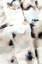 Khaki Leopard Print Buttoned Front 3 4 Sleeve Tiered Ruffled Hem Dress
