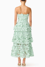 Cocktail Events 3D Embroidery Floral Detail Off Shoulder Tiered Hem Maxi Dress