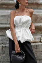 Solid Color Sleeveless Off-shoulder Elastic Waist Strapless Top