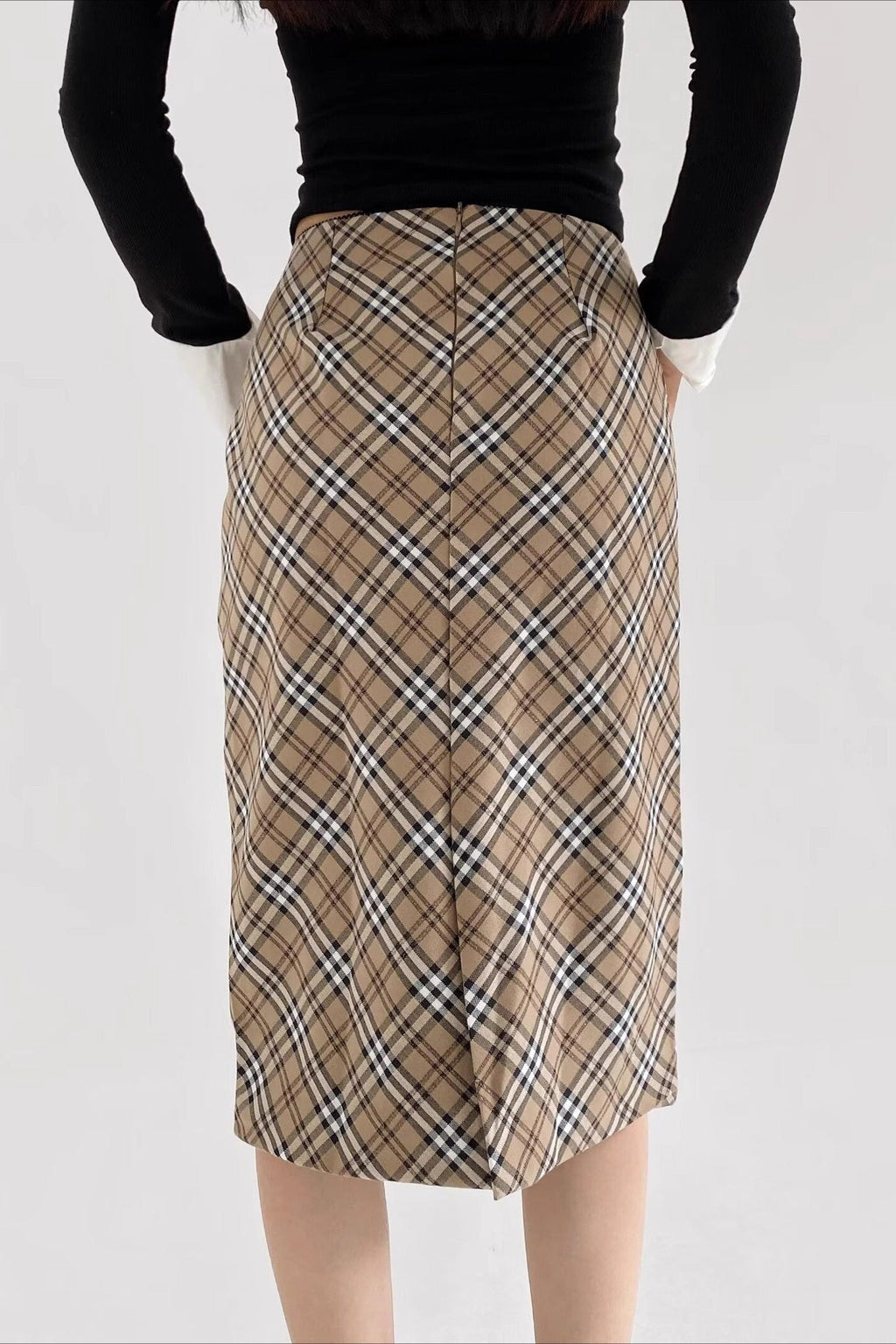 Lace Trimmed Plaid Bodycon Skirt