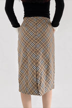 Lace Trimmed Plaid Bodycon Skirt