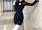 Fab Flocked Stylish Velvet Mini Dress