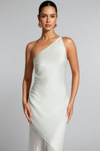 Zoralt White Slanted Neckline Maxi Dress