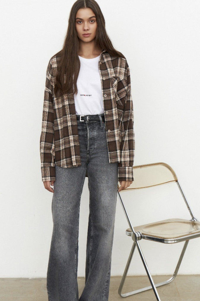 Vintage Plaid Relaxed Fit Blouse