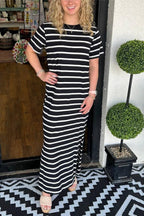 Women's Striped T-Shirt Dress with Pockets