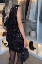 Glam Season Velvet Sequin Back Oversized Bow Design Sleeveless Loose Mini Dress