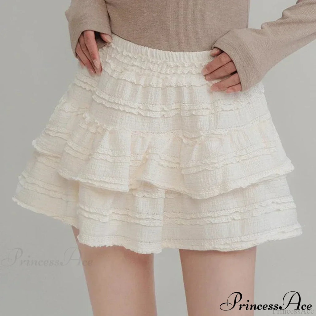 Fairycore White Lace Patchwork Layered Skirt