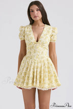 Faith Vintage Floral Charming Pleated Mini Dress