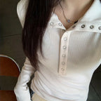 Fall Winter Ribbed Button Up Knit Pullover Knit Top