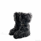False Hair Wedge Platform Brown Gothic Winter Knee Boot