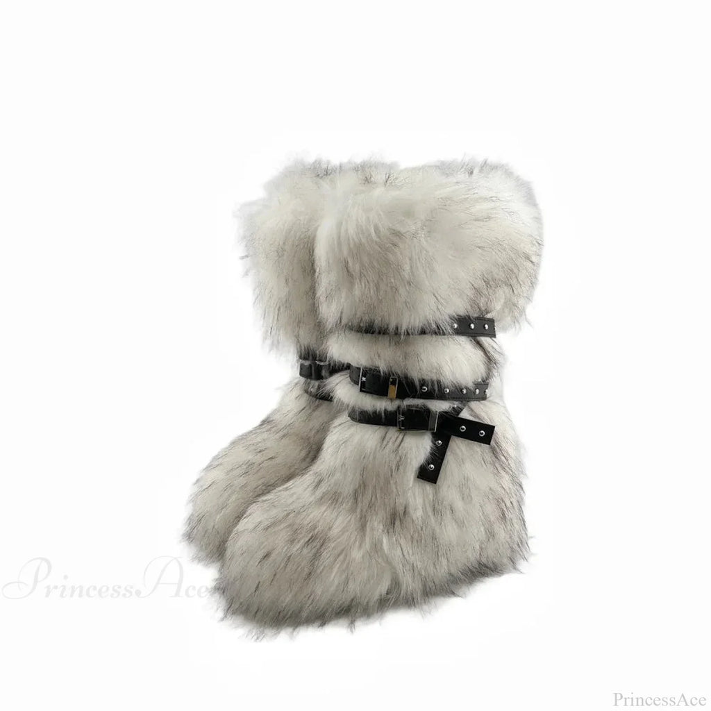 False Hair Wedge Platform Brown Gothic Winter Knee Boot