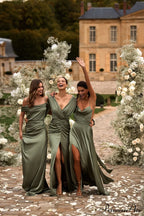 Fancy Olive Silk Charming Maxi Evening Dress