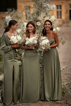 Fancy Olive Silk Charming Maxi Evening Dress