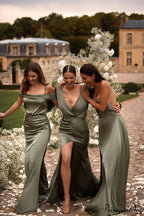 Fancy Olive Silk Charming Maxi Evening Dress