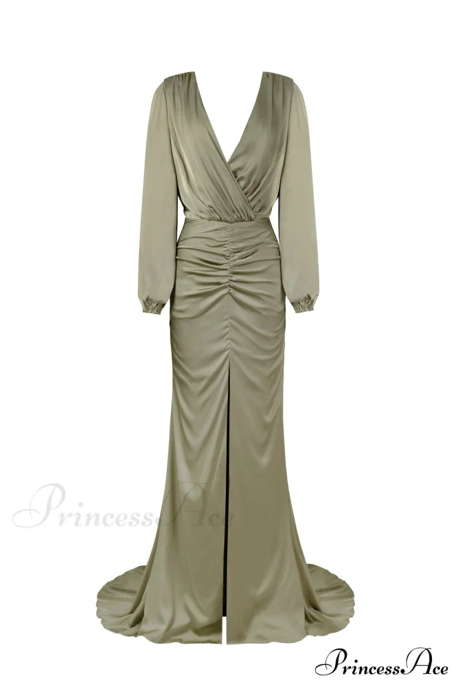 Fancy Olive Silk Charming Maxi Evening Dress