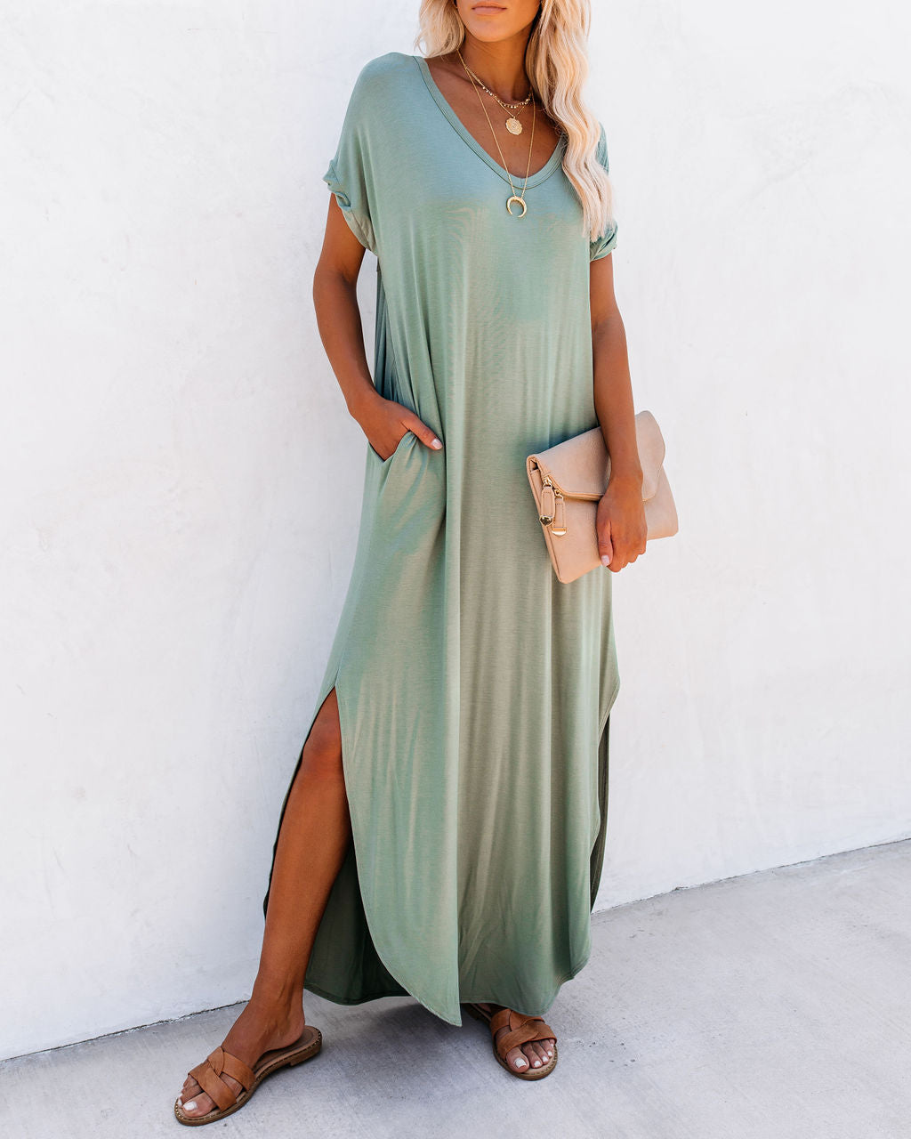 Farmers Market Pocketed Modal Maxi Dress Dark Sage