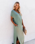 Farmers Market Pocketed Modal Maxi Dress Dark Sage
