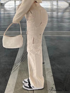 Fashion Baggy Cargo Big Pockets Pants Vintage Slim Y2k Women Waist Denim ArmyGreen High Khaki Streetwear Trousers