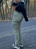 Fashion Baggy Cargo Big Pockets Pants Vintage Slim Y2k Women Waist Denim ArmyGreen High Khaki Streetwear Trousers