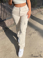 Fashion Baggy Cargo Big Pockets Pants Vintage Slim Y2k Women Waist Denim ArmyGreen High Khaki Streetwear Trousers