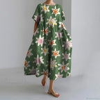 Fashion Floral Printed Short Sleeve Dinner Floral Dress