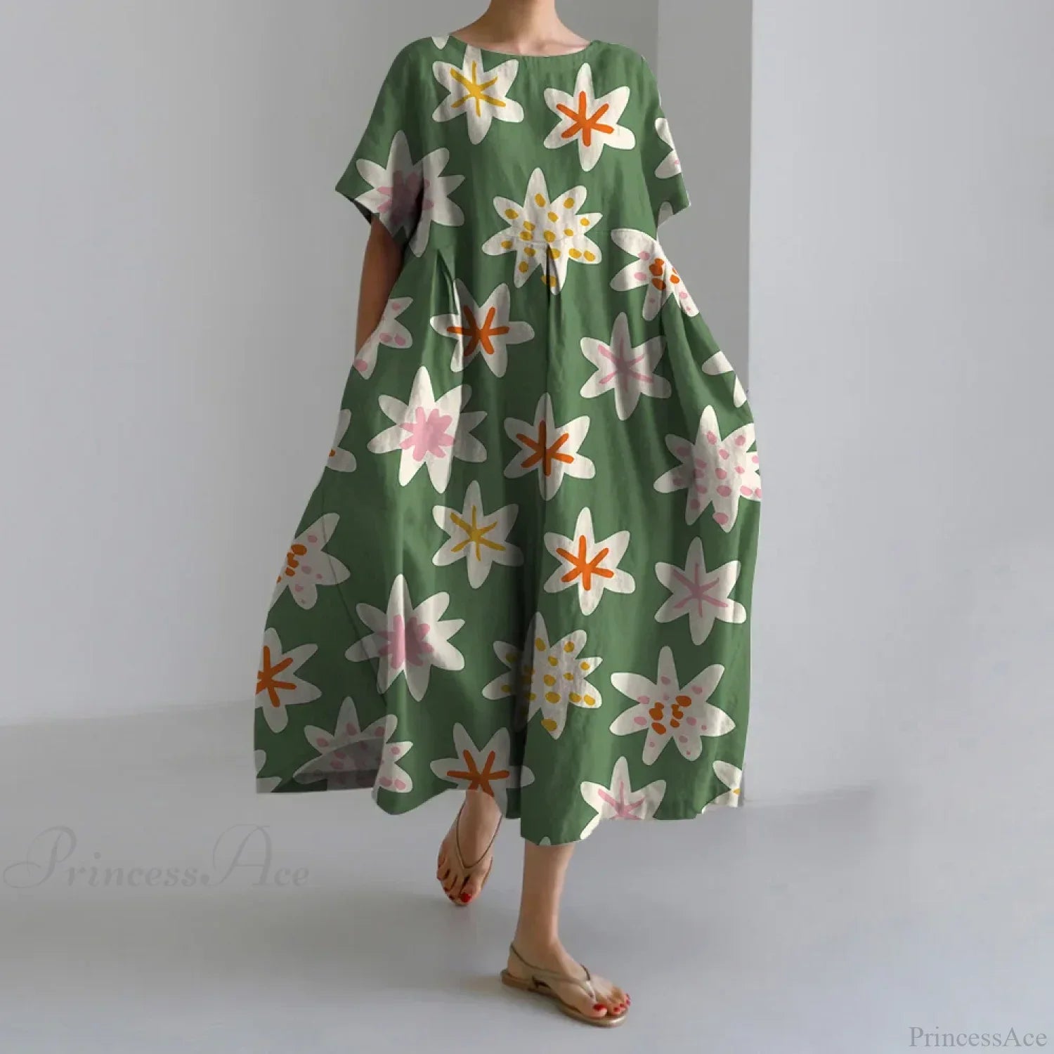 Fashion Floral Printed Short Sleeve Dinner Floral Dress