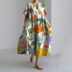 Fashion Floral Printed Short Sleeve Dinner Floral Dress