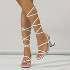 Fashion Narrow Band Ankle Cross-Strap Square Toe Banquet Party Low Heel Pump