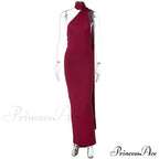 Fashion One Shoulder Elegant Long Sleeve Split Maxi Dress