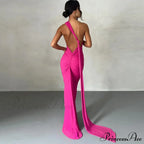Fashion One Shoulder Elegant Long Sleeve Split Maxi Dress