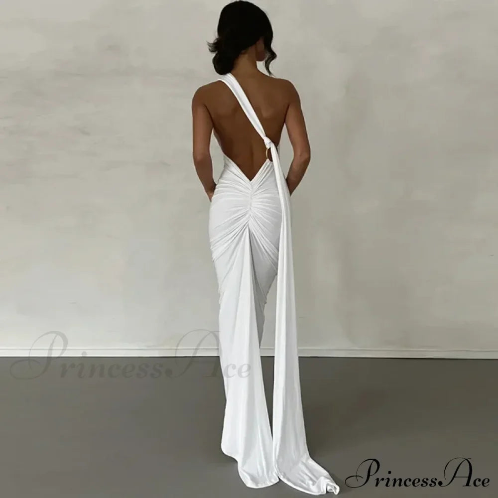 Fashion One Shoulder Elegant Long Sleeve Split Maxi Dress