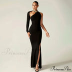Fashion One Shoulder Split Long Sleeve Vestido Gown Maxi Dress