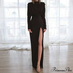 Fashion Pleated High Split Long Sleeve Maxi Dress