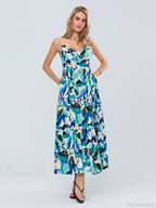 Fashion Print Spaghetti Strap Backless Sweetheart Flowy Cami Floral Dress