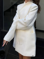 Fashion Solid Stand Collar Loose Long Shoulder Pads Full Sleeves Chic Stylish Coat