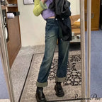 Fashion Straight Women Pant Woman High Waist Denim Pants Wide Leg Denim Clothing Blue Vintage Quality Jean