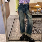 Fashion Straight Women Pant Woman High Waist Denim Pants Wide Leg Denim Clothing Blue Vintage Quality Jean