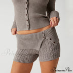 Fashion Summer Pajama Solid Color Button Cuff Cable Knit Lounge Bottoms Short