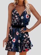 V neck Floral Print Sling Dress