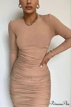 Fashionable Autumn Winter Sexy Elegant Solid Long Sleeve Mini Bodycon Dress