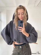Fashionable Cropped Cozy Solid Color Loose Hoodie
