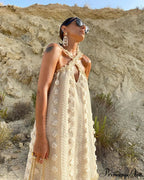 Fashionable neck floral floor sweeping cake dress