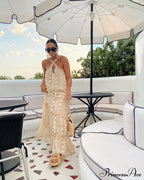 Fashionable neck floral floor sweeping cake dress