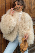 Faux Fur Shearling Short Cardigan Jacket Coat