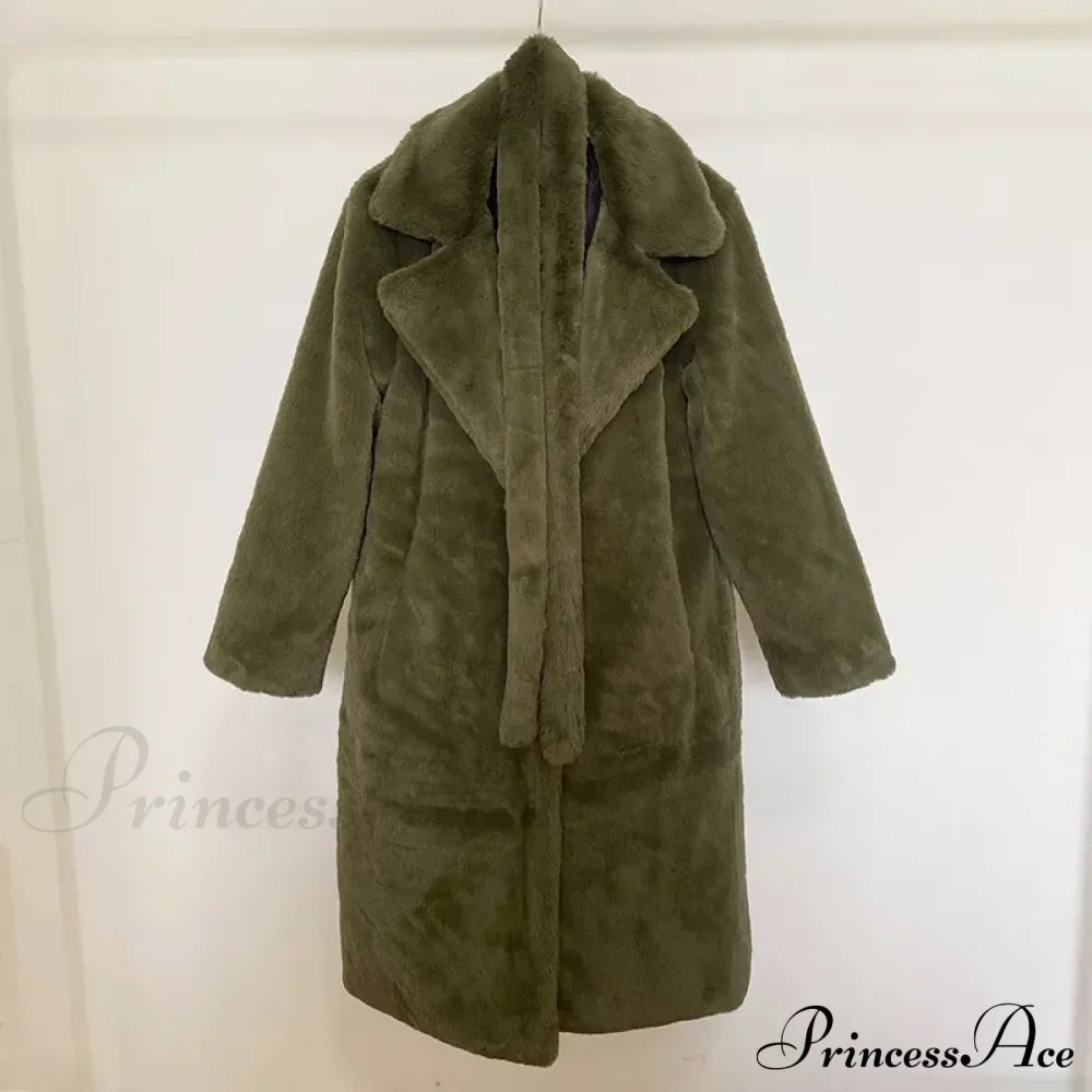 Faux Fur Stylish Long Belted Coat