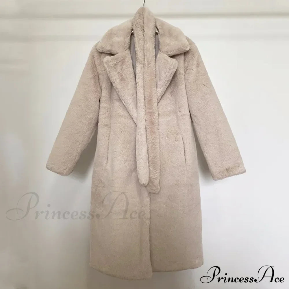Faux Fur Stylish Long Belted Coat