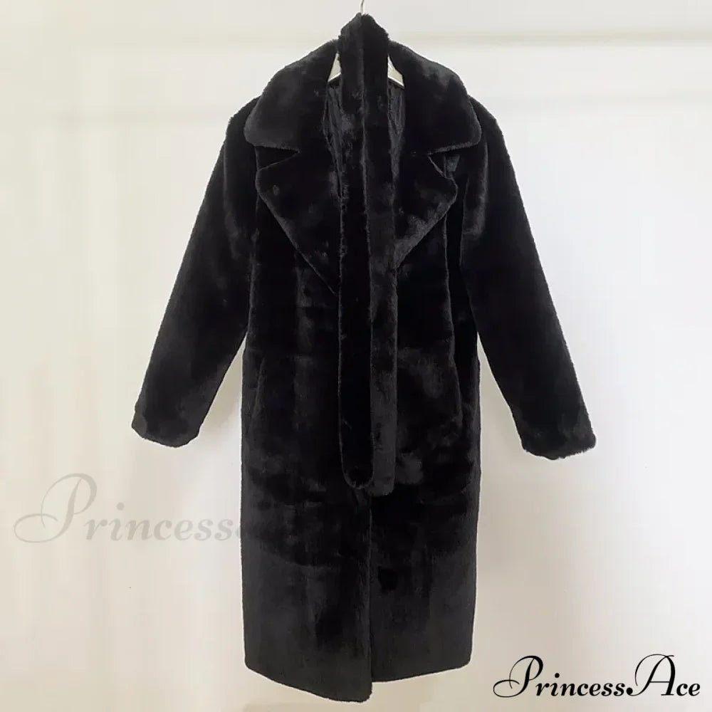Faux Fur Stylish Long Belted Coat