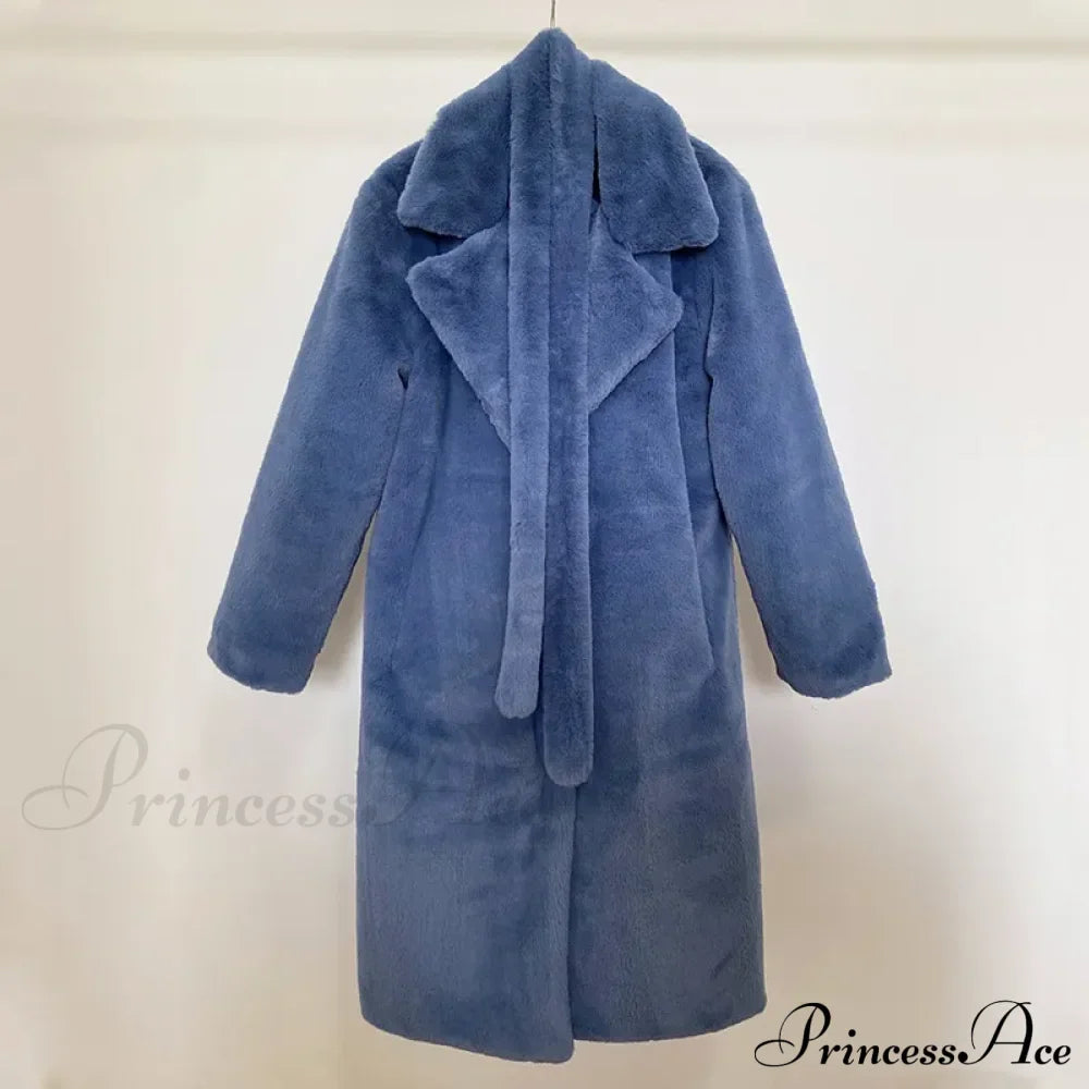 Faux Fur Stylish Long Belted Coat